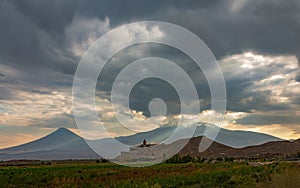 Khor Virap monastery on the background of mount Ararat. Armenia