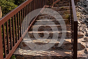 Khorfakkan mountain, road sign, stone stairs