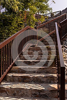 Khorfakkan mountain, road sign, stone stairs