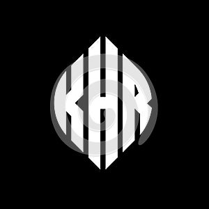 KHR circle letter logo design with circle and ellipse shape. KHR ellipse letters with typographic style. The three initials form a photo