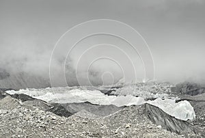 Khumbu Glacier from Everest Base camp and dangerous Khumbu IceFall, Himalaya. Nepal photo