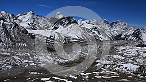 Khumbu Glacier and lodges in Gorak Shep