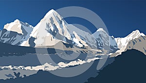 Khumbu glacier and Mount Pumori vector illustration