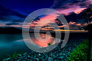 khundan prakarnchol dam on twilight sunset