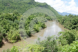 The Khwae Noi River with Mountain view, is a river in western Thailand at Kanchanaburi province.