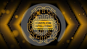 KI Artificial Intelligence lettering - Electronic Brain with control panel Artificial Intelligence - hexagonal design background