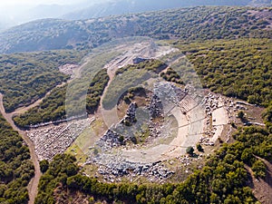 Kibyra ancient city antique amphi theater. Lycian and roman ancient town. Aerial view drone shooting. Turkey