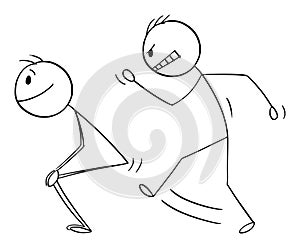 Kick to Ass, Backside, Buttocks or Bottom , Vector Cartoon Stick Figure Illustration