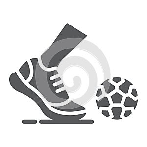 Kickball glyph icon, football and play, foot with ball sign, vector graphics, a solid pattern on a white background.