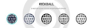 Kickball icon in filled, thin line, outline and stroke style. Vector illustration of two colored and black kickball vector icons