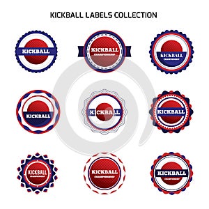 Kickball labels and badges. Collection of kickball club emblem and design elements.