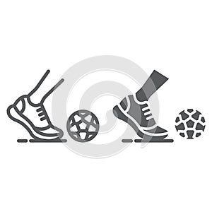 Kickball line and glyph icon, football and play, foot with ball sign, vector graphics, a linear pattern on a white