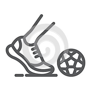 Kickball line icon, football and play, foot with ball sign, vector graphics, a linear pattern on a white background.