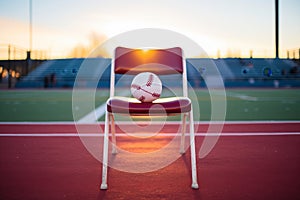 kickball on a maroon stadium seat during sunset photo