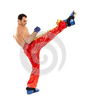 Kickbox fighter executing a kick