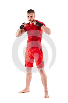 Kickbox fighter in guard stance