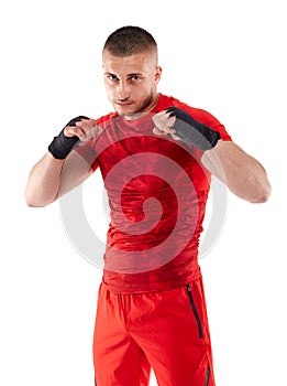 Kickbox fighter in guard stance