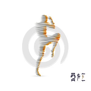 Kickbox fighter preparing to execute a high kick. Silhouette of a fighting man. Design template for sport. Emblem for training.