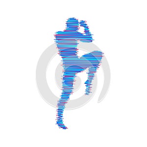 Kickbox fighter preparing to execute a high kick. Silhouette of a fighting man. Design template for sport. Emblem for training.