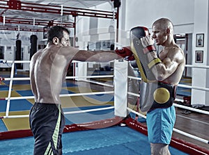 Kickbox fighters training in the ring