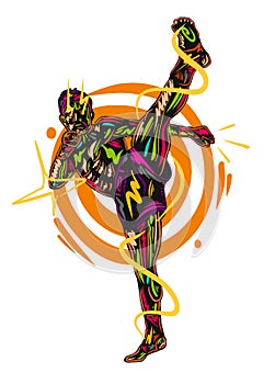 Kickboxer boxer colorful vector illustration, boxing, muay thai, kickboxing, sports.