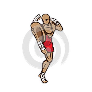 A kickboxer in defense stance design element