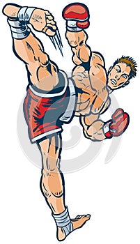 Kickboxer Executing High Side Kick Vector Illustration