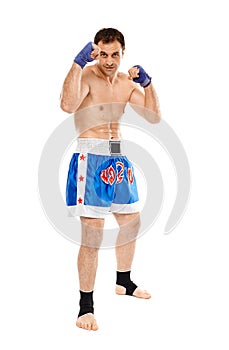 Kickboxer in guard stance