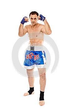 Kickboxer in guard stance