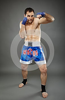 Kickboxer in guard stance