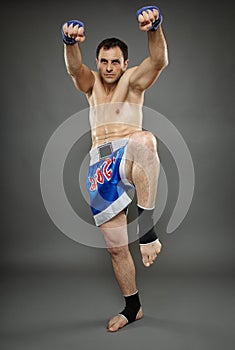 Kickboxer in guard stance