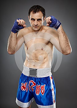 Kickboxer in guard stance