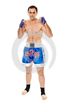 Kickboxer in guard stance