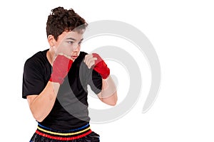 Kickboxer training isolated on white