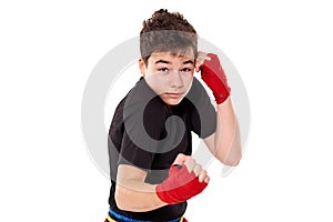 Kickboxer training isolated on white