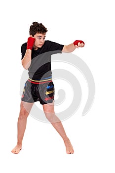 Kickboxer training isolated on white