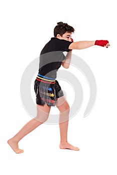 Kickboxer training isolated on white