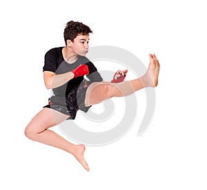 Kickboxer training isolated on white