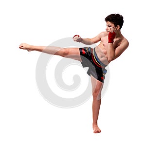 Kickboxer training isolated on white