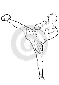 Kickboxer. Vector contour