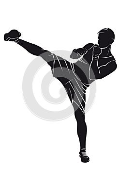 Kickboxer. Vector silhouette