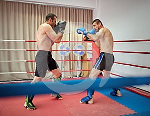 Kickboxers sparring in the ring