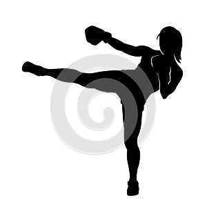 kickboxing athlete with glove vector silhouette on white background
