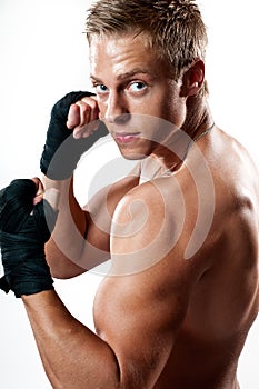 Kickboxing guard in profile