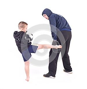 Kickboxing kids with instructor