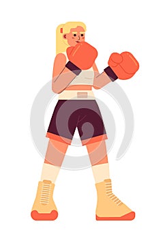 Kickboxing young woman semi flat colorful vector character