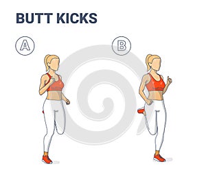 But Kickcs Female Home Workout Exercise Guidance. Athletic Girl Doing Bum Kicks Exercising Outdoors Workout Concept. photo