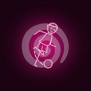 the kicker strikes ball icon. Elements of Soccer in action in neon style icons. Simple icon for websites, web design, mobile app,