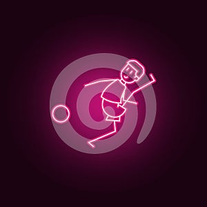 the kicker strikes ball icon. Elements of Soccer in action in neon style icons. Simple icon for websites, web design, mobile app,