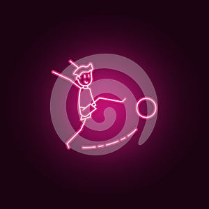 the kicker strikes ball icon. Elements of Soccer in action in neon style icons. Simple icon for websites, web design, mobile app,